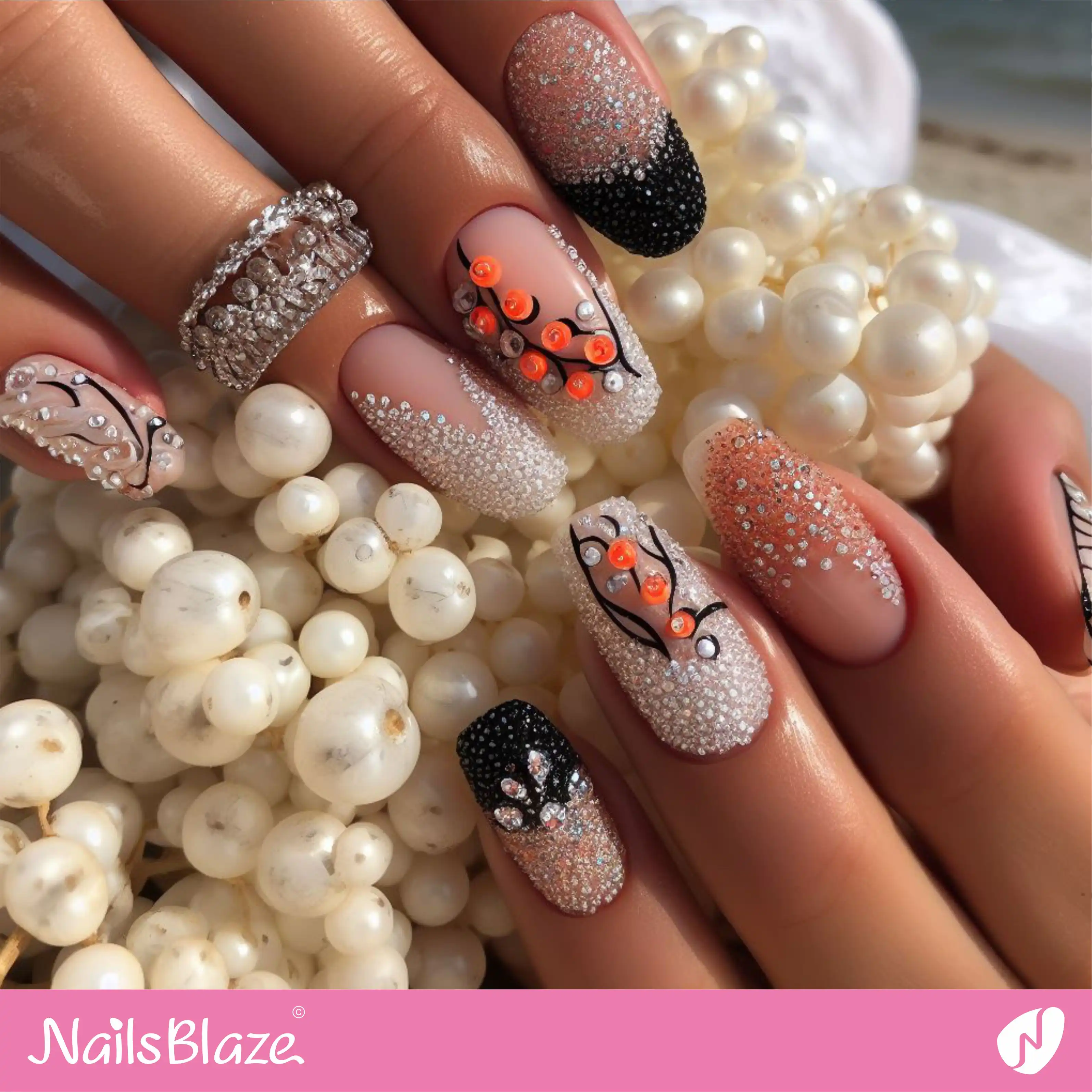 Beach WeddingEmbellished Caviar Nail Design| Wedding-NB-D-46